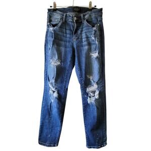 Size 9/29 Judy Blue Boyfriend Fir Distressed Torn Ripped Bleached Blue Jeans